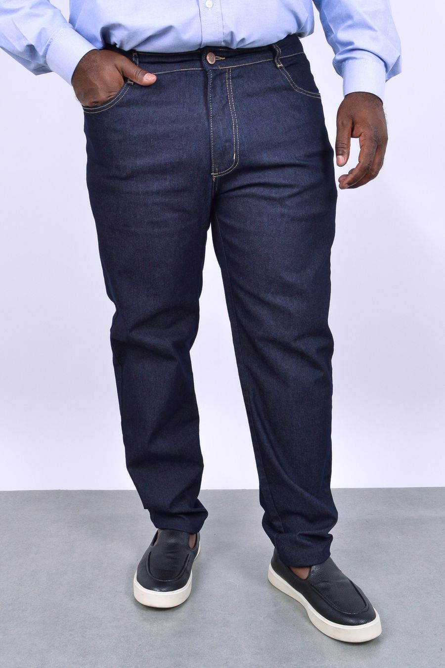 Calça jeans slim masculina com lavagem escura jeans blue