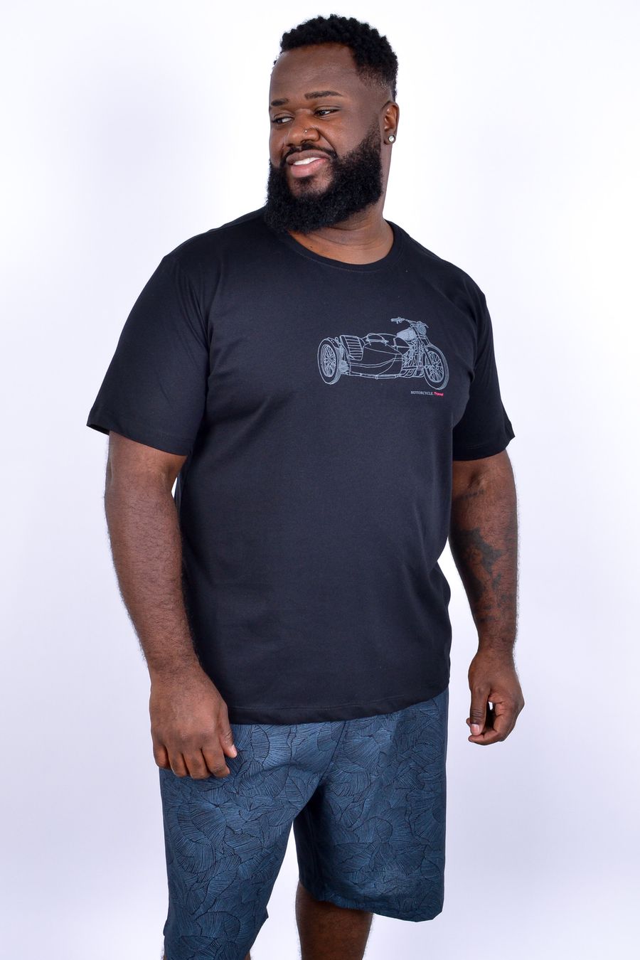 Camiseta masculina em meia malha com estampa motorcycle preto
