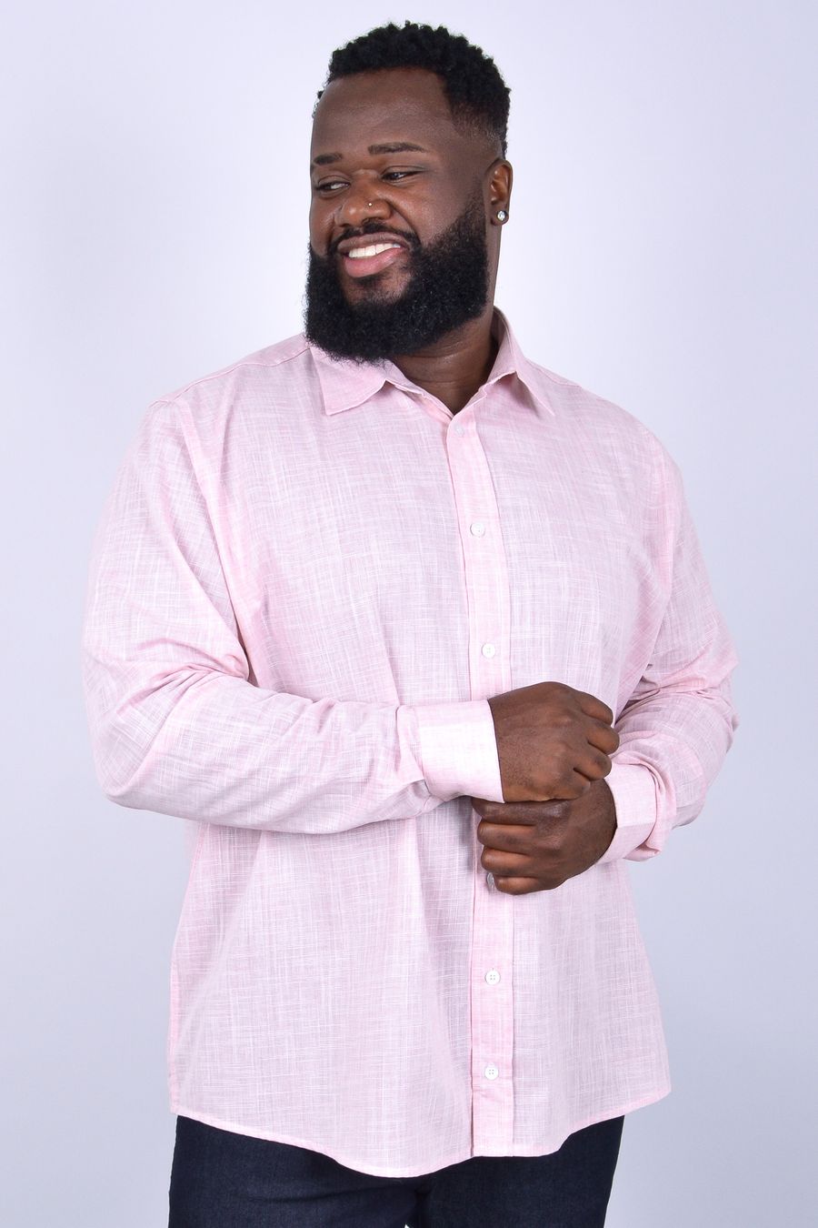 Camisa manga longa chambray plus size rosa