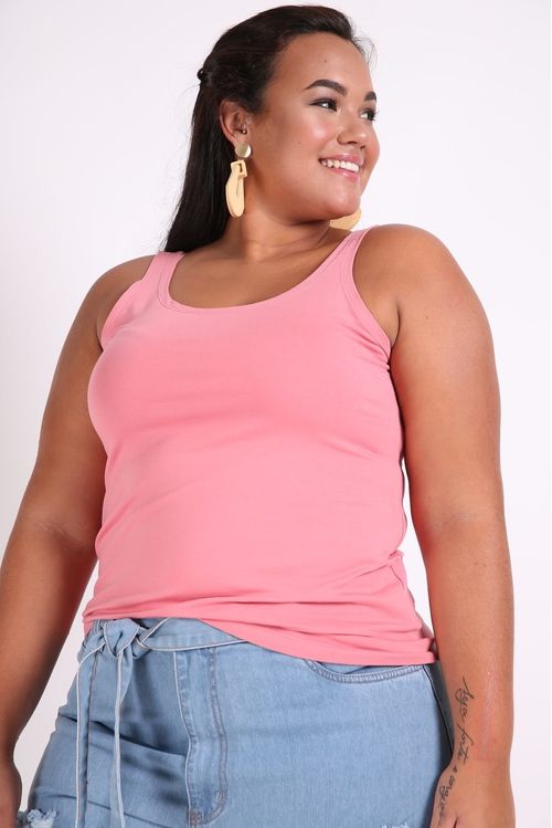 Regata básica alça larga plus size rosa