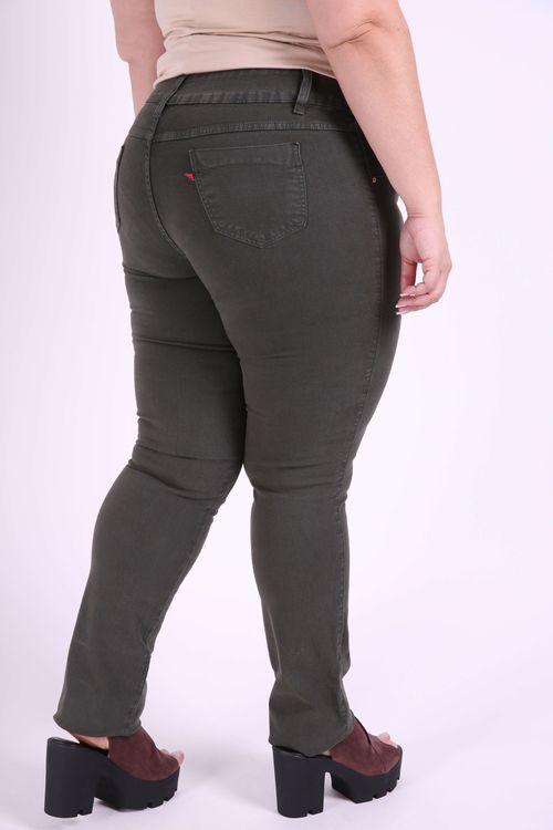 Calça sarja skinny feminina plus size verde militar