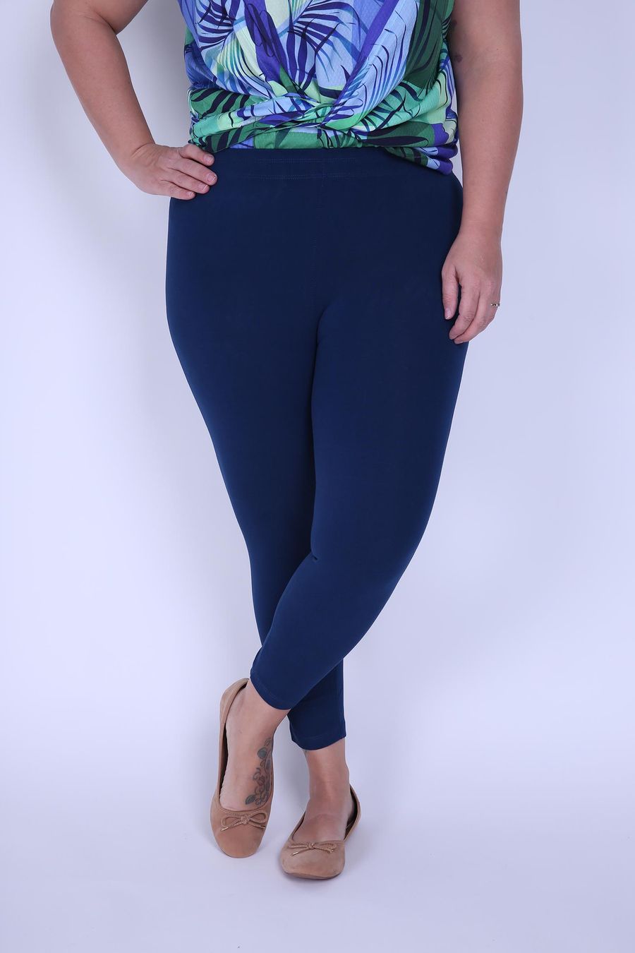 Calça legging básica plus size  azul marinho