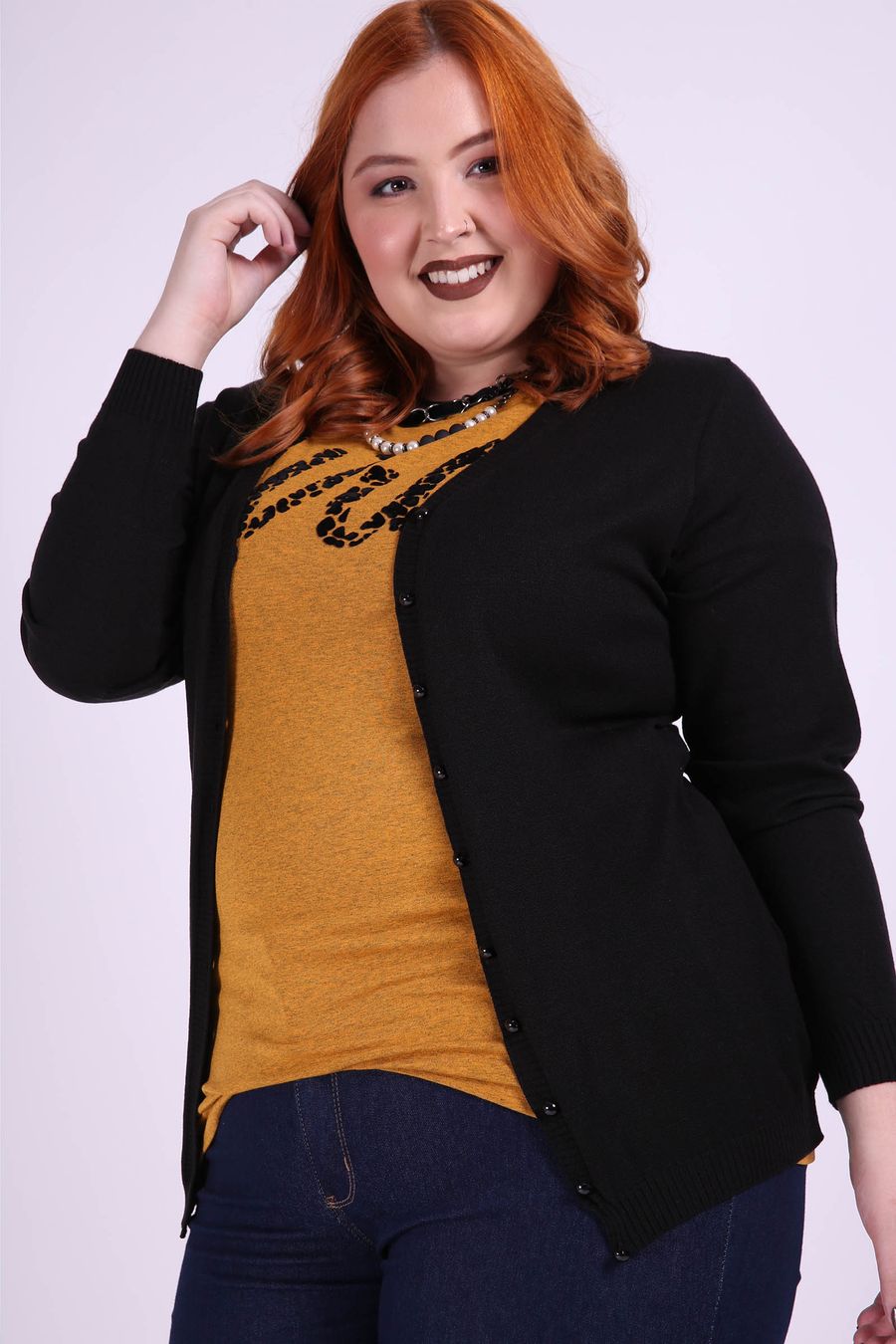 Cardigan tricot plus size preto