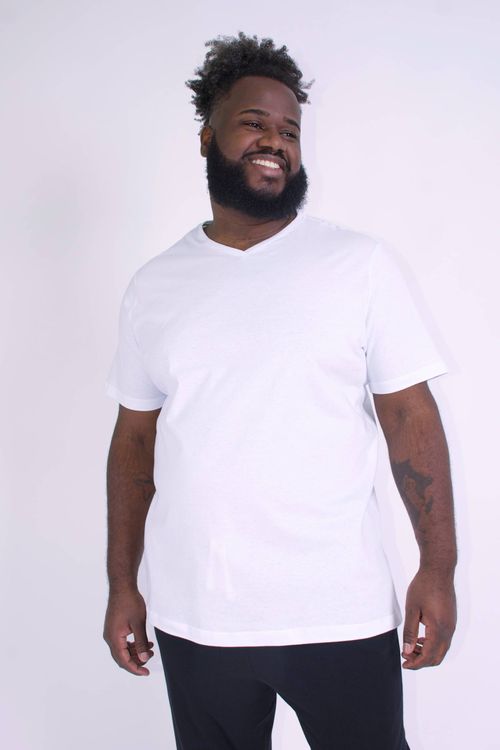 Camiseta decote v malha  plus size branco