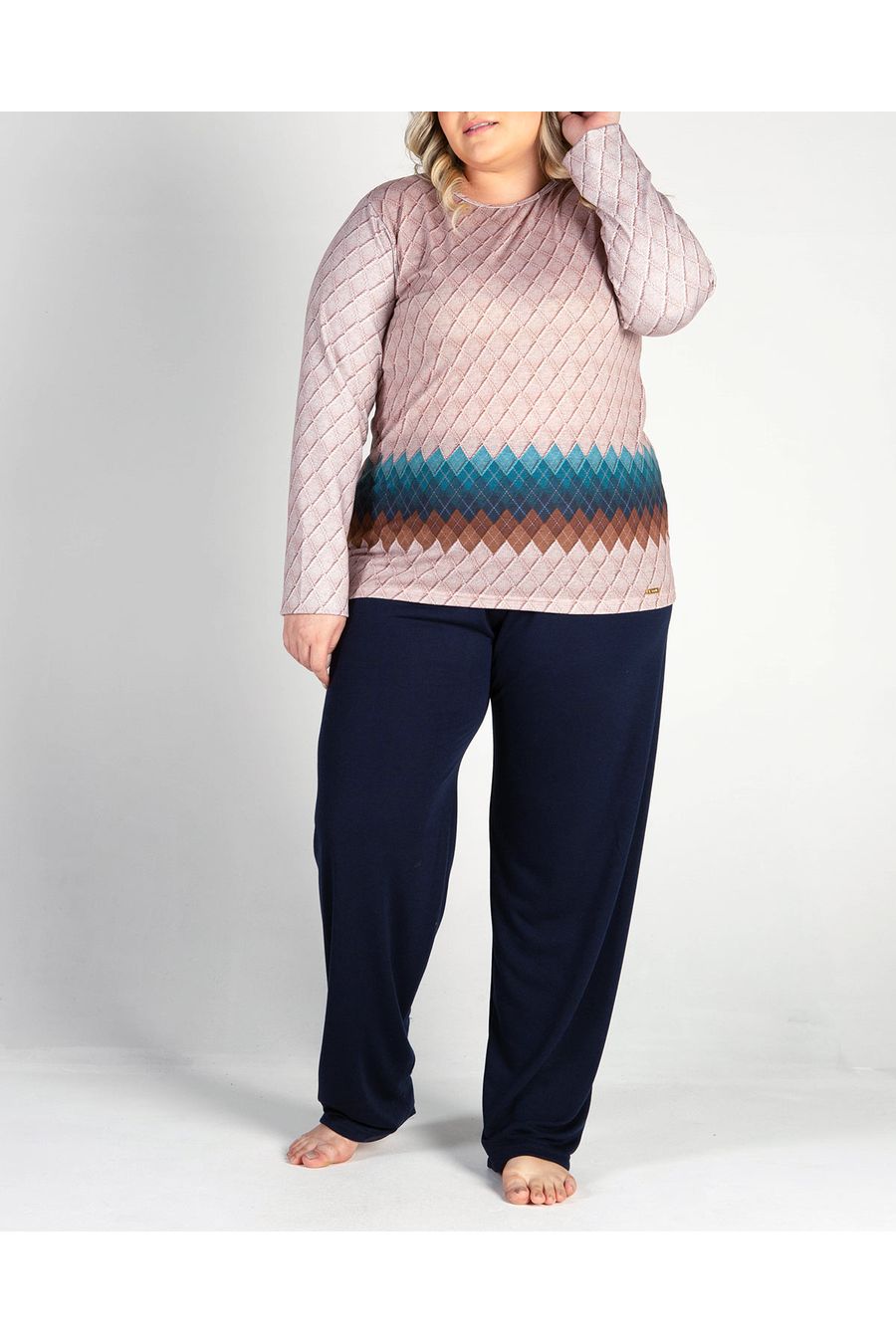 Pijama Plus Size Feminino Toque Molecotton Losangos