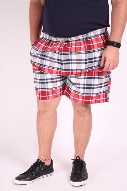 Short xadrez de elástico vermelho