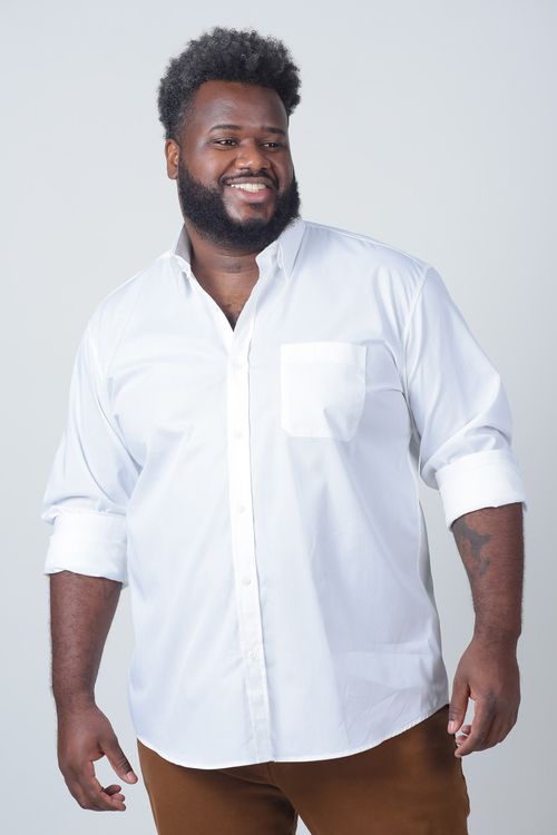 Camisa lisa manga  longa plus size branco