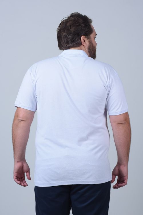 Camisa polo estampa na gola e manga plus size branco