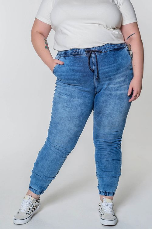 Calça jogging jeans plus size jeans blue