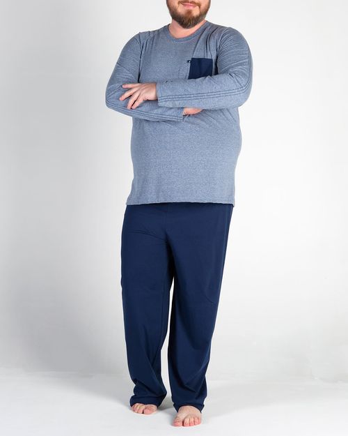 Pijama Plus Size Masculino Longo Toque Algodão Bolso