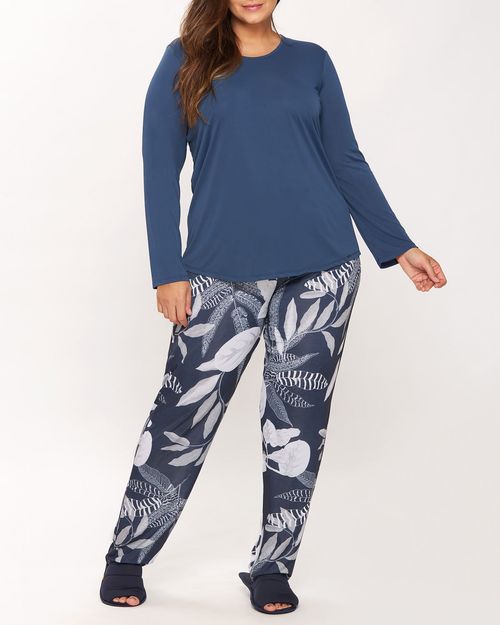 Pijama Plus Size Feminino Recco Supermicro Folhas
