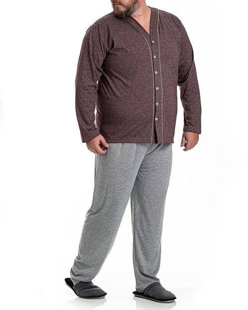 Pijama Plus Size Masculino Aberto Toque Malha Mescla