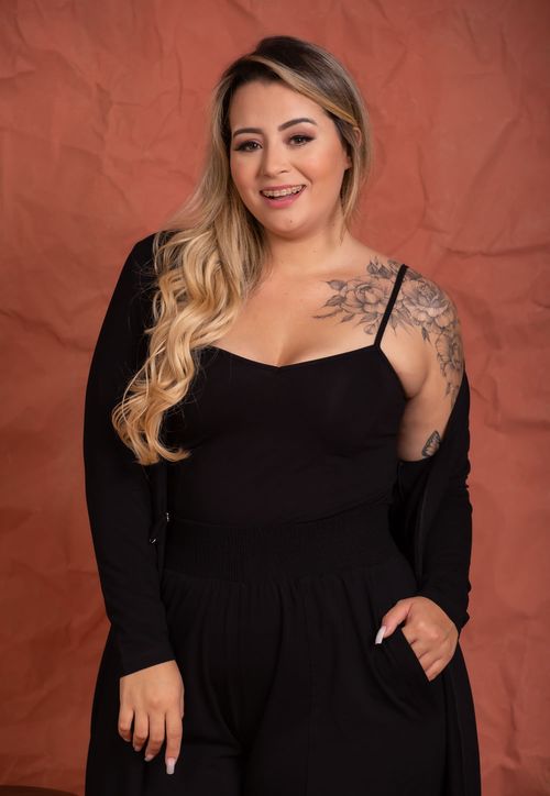 Cardigan Manga Longa Giovana Black Plus Size