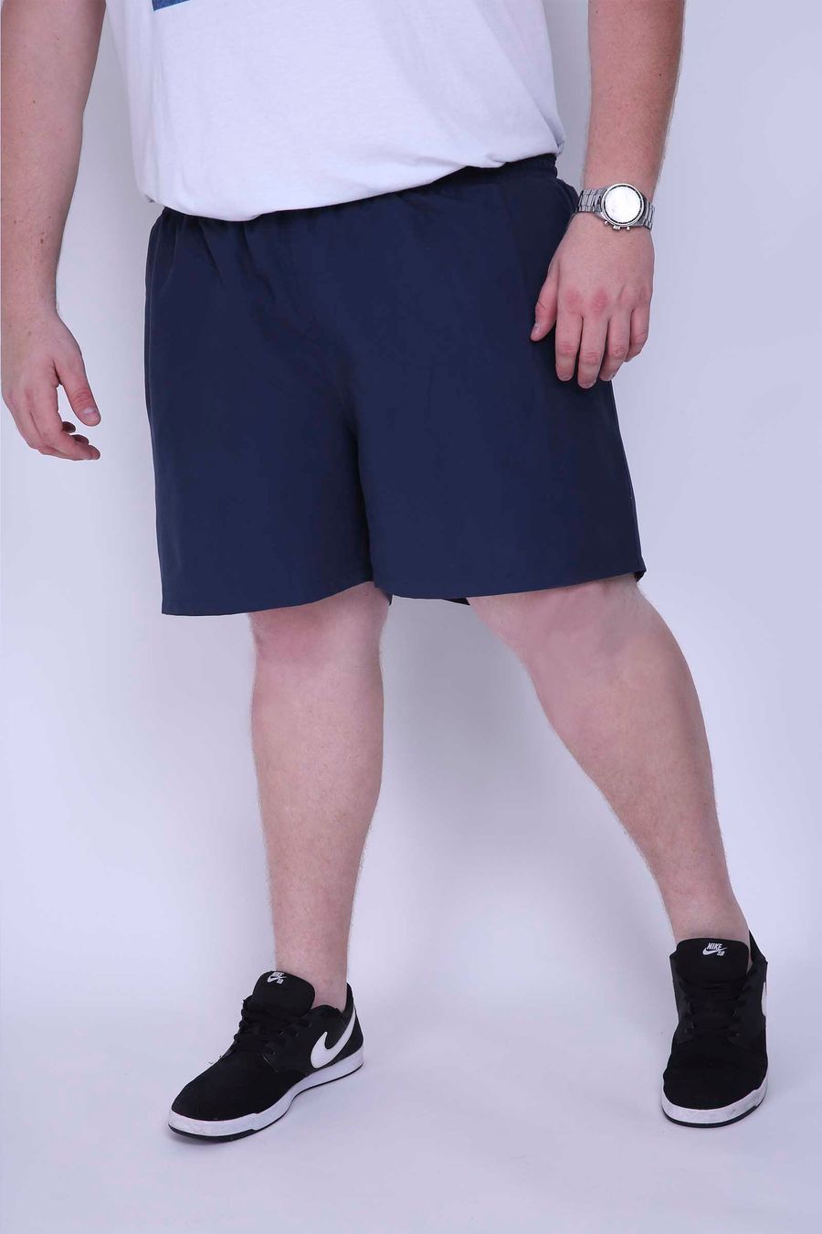 Short tactel com sunga plus size azul marinho