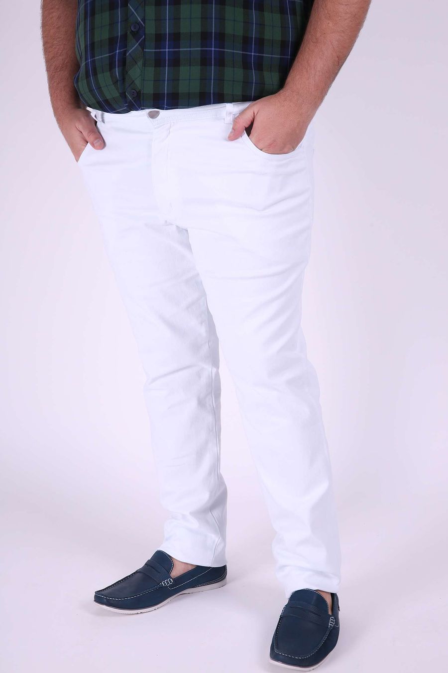 Calça masculina sarja plus size branco