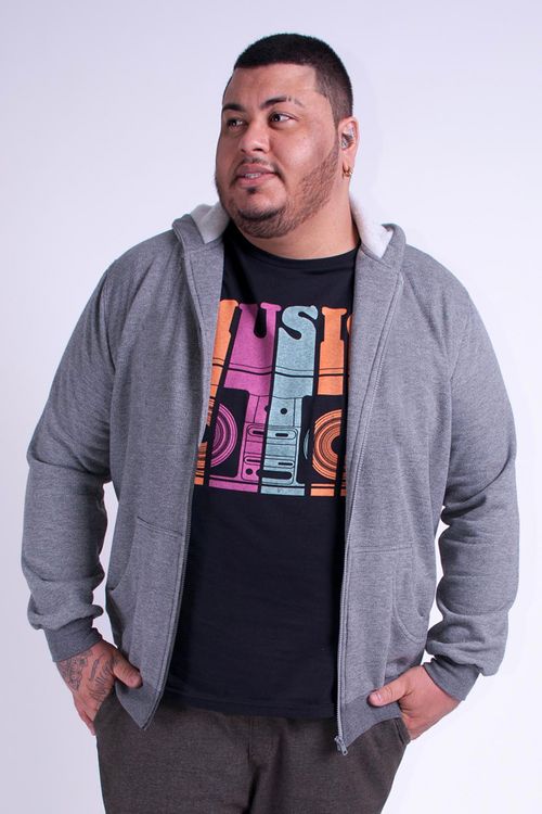 Moletom aberto plus size cinza