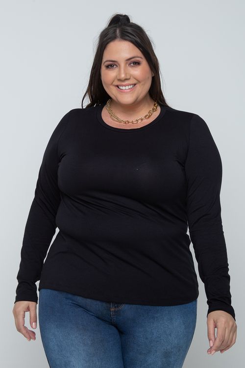 Blusa manga longa básica plus preto
