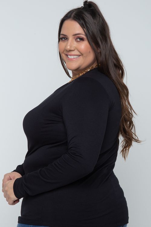 Blusa manga longa básica plus preto