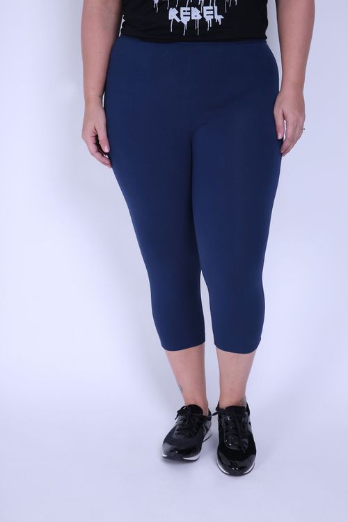 Calça pedal cotton básica plus size  azul marinho