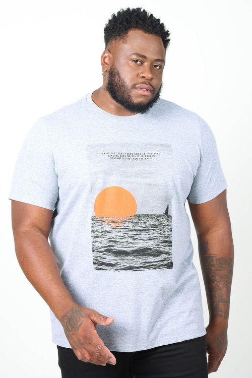 Camiseta estampa mar e sol plus size cinza