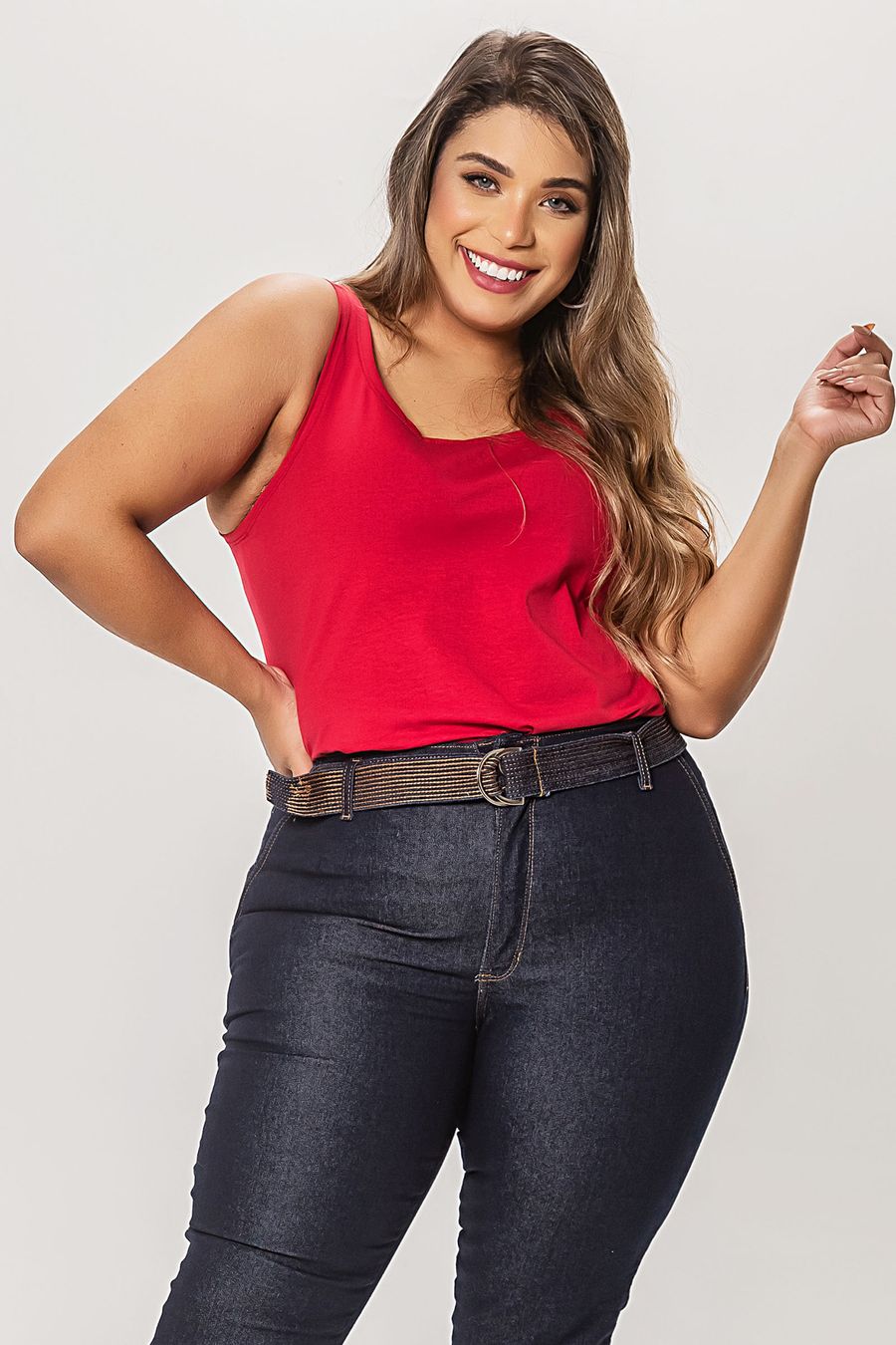 Regata básica alça larga plus size vermelho