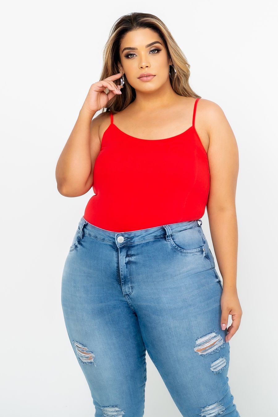 Regata básica alça fina plus size vermelho