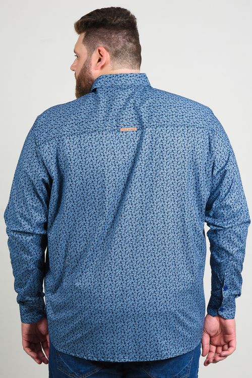 Camisa estampa de flores manga longa plus size azul