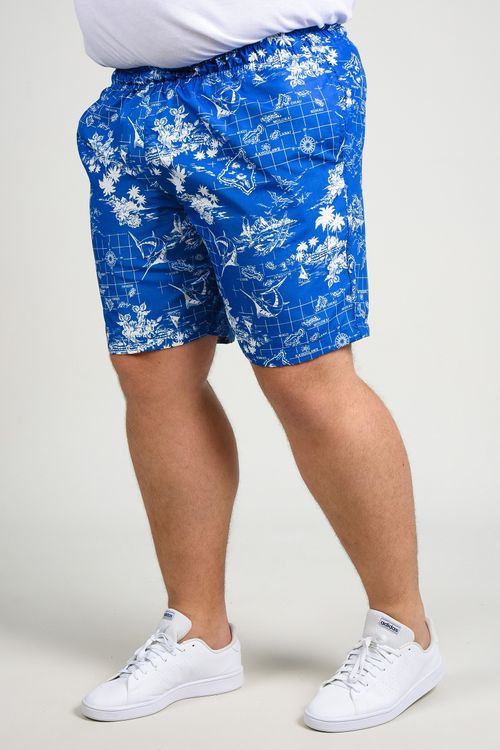 Shorts de tactel estampado plus size azul