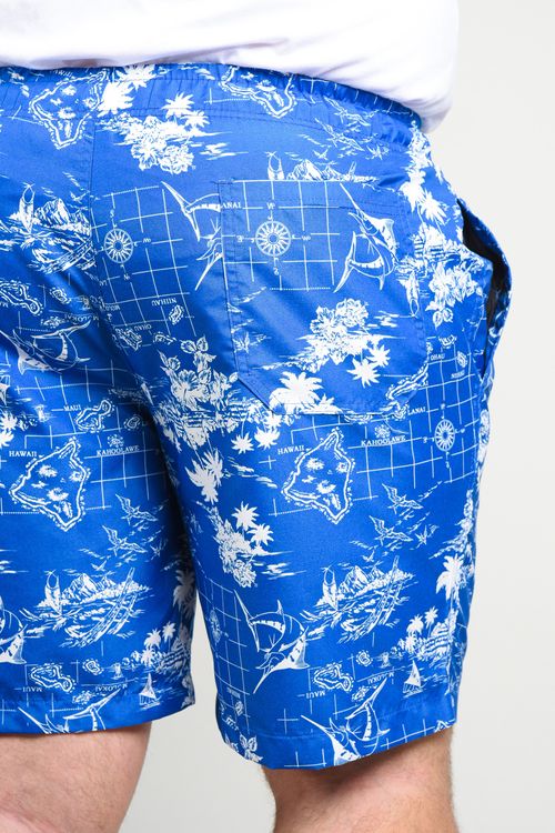 Shorts de tactel estampado plus size azul