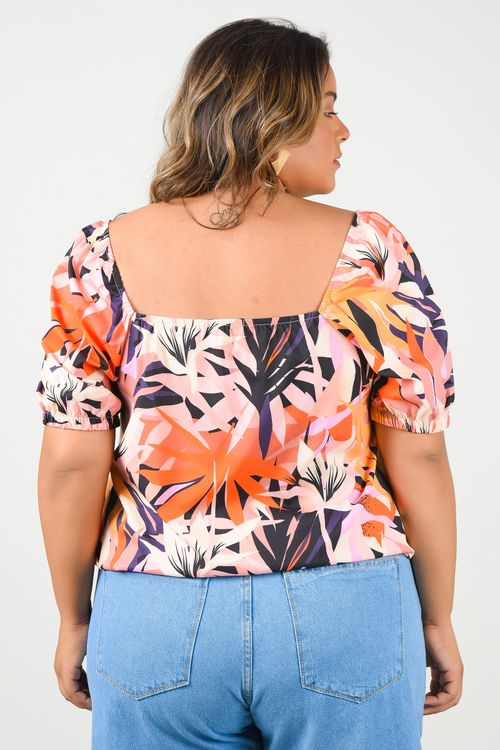 Blusa estampada plus size laranja
