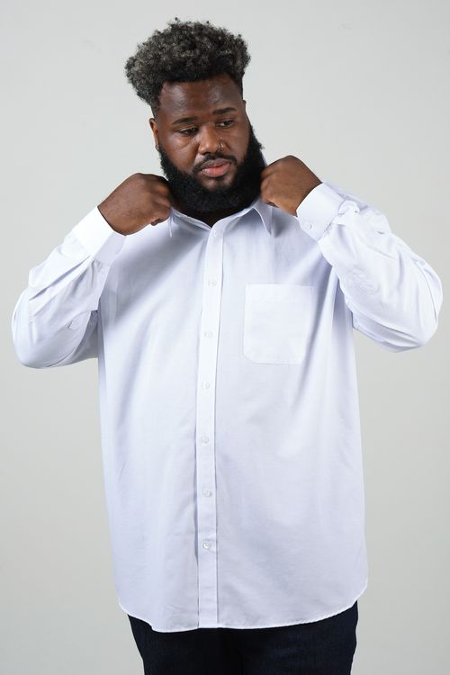Camisa lisa manga longa lisa mista plus size branco