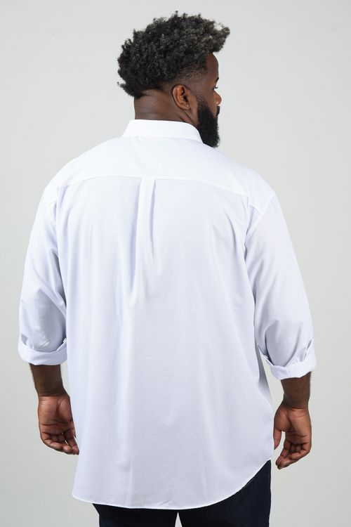Camisa lisa manga longa lisa mista plus size branco