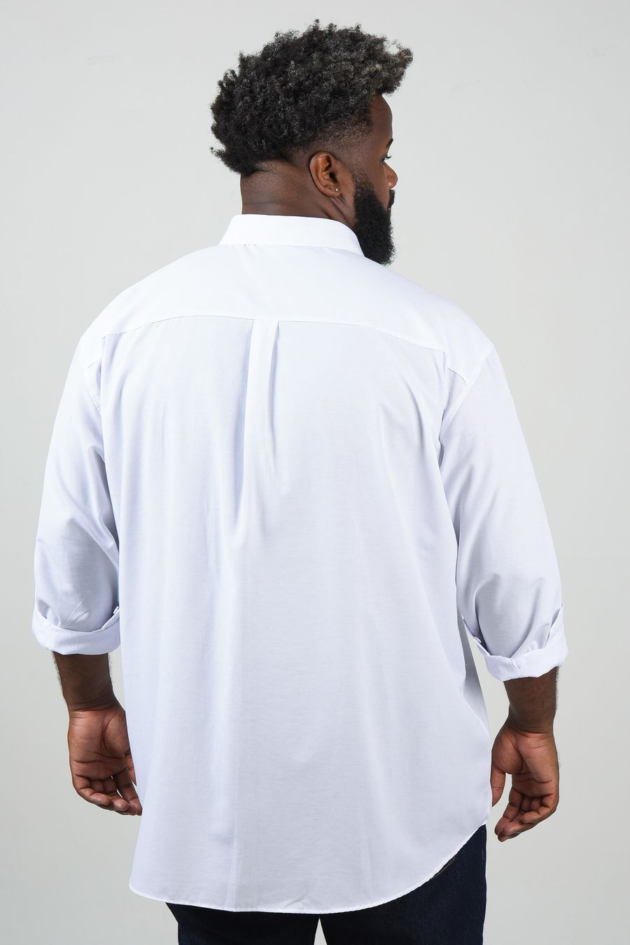 Camisa lisa manga longa lisa mista plus size branco